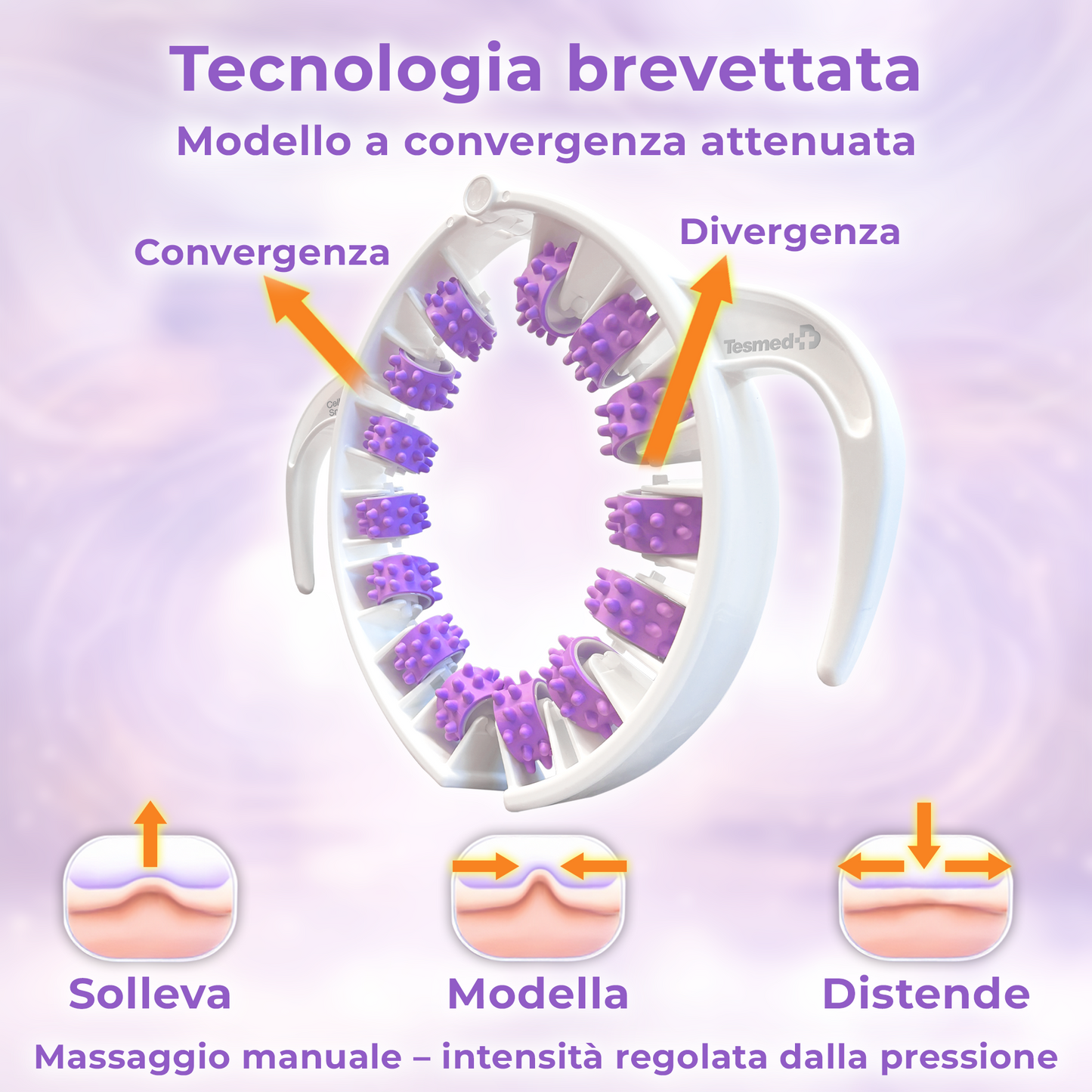 TESMED CELLULITE SMOOTH Massaggiatore anticellulite con Rulli Brevettati – Effetto Drenante e Snellente per Buccia d’Arancia e Gambe Pesanti – Made in Italy
